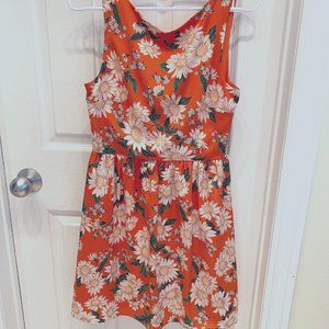 EVERLY Summer Sunflower Dress Size Small. Coral with white, blue, green accents.